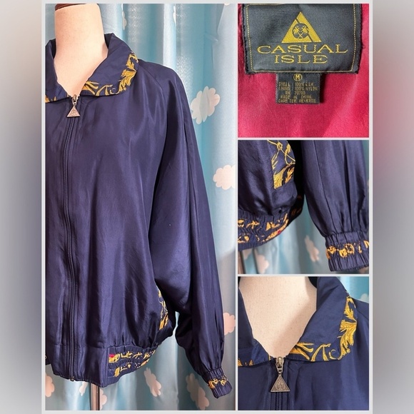 Vintage 80s silk baroque windbreaker- men's medium, women L - Picture 10 of 16